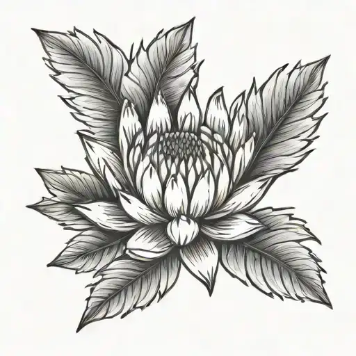 Outline Floral Protea Flower Blooming
