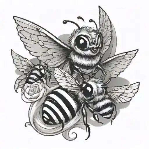 Mom Dad Baby Angel Bee Flying Around