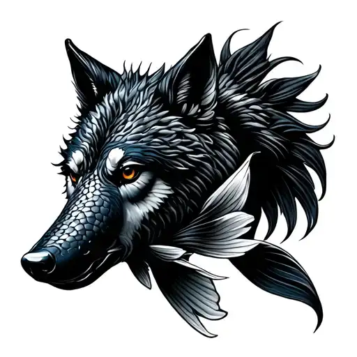 Koi Fish And Wolf Pisces Sign