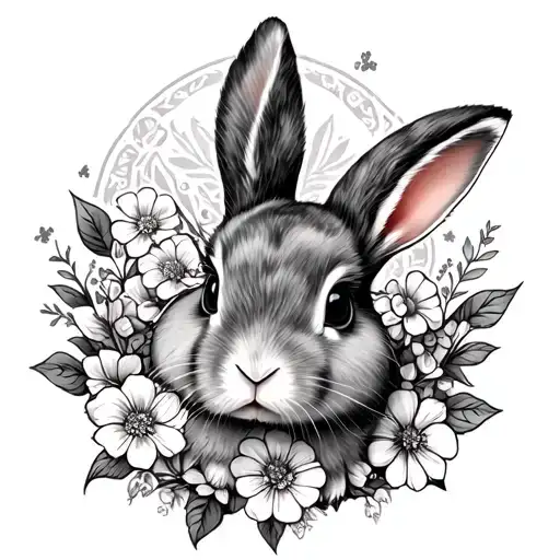Irish Bunny Floral Tattoo Piece