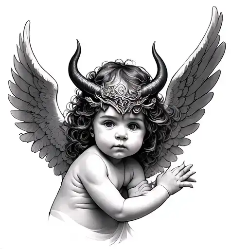 Baby Angel With Oni Mask