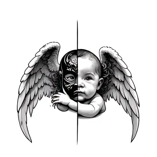 Baby Angel With Oni Mask Split In Half