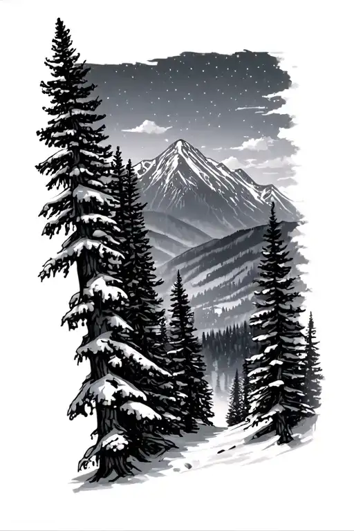 Winter Mountain Landscape With Ski Resort Oregon Trees And Mountains