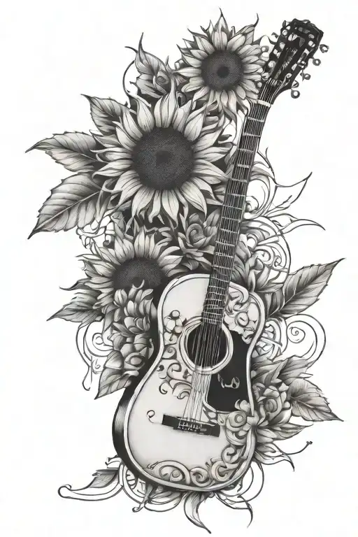 Sunflowers And Acoustic Guitar Intertwined