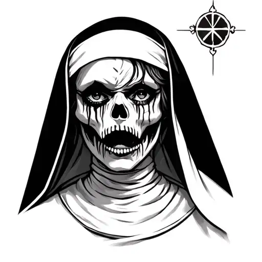 Crying Nun With Half Skull Face
