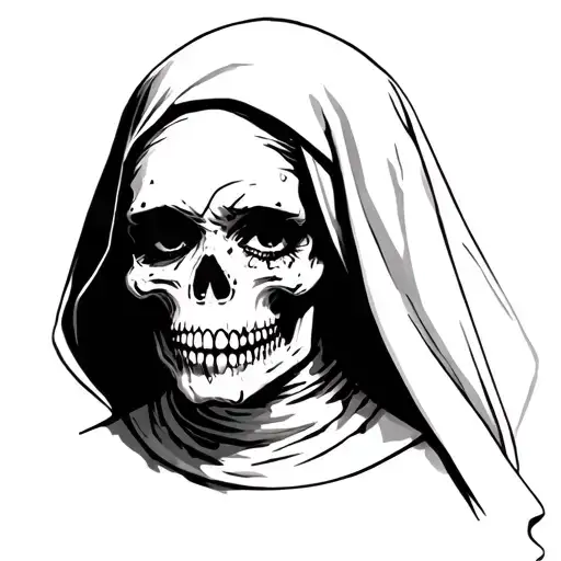 Crying Nun With Half Her Face As A Skull