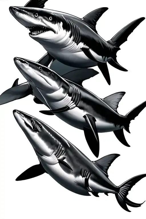 3 Sharks Swimming
