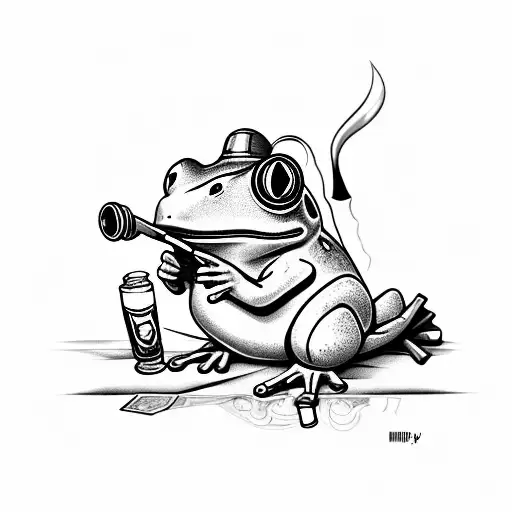 Frog With Cigarette And Beer