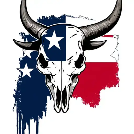 Texas Long Horn Bull Skull With Flag Morphing