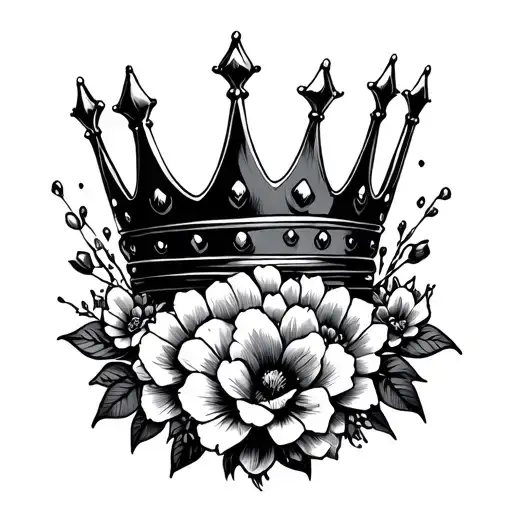 Stick And Poke Graffiti Kings Crown Surrounded By Bold Flowers