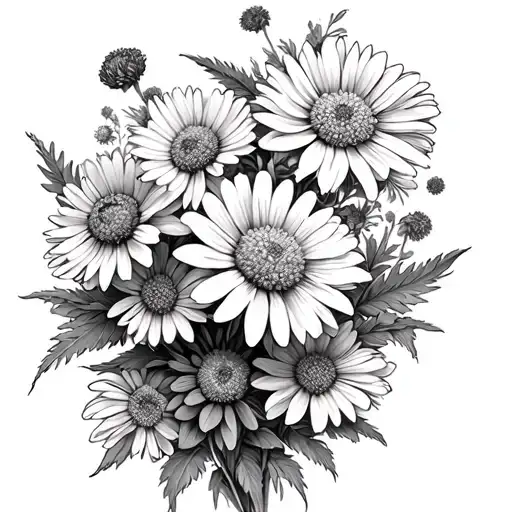 Nature Scene With Asters And Marigolds