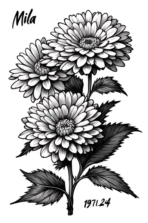 Outline Of Chrysanthemum Flower With Mila And 19-11-24 Written In The Stem