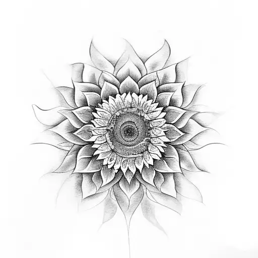 Sunflower With A Mandala And Varieties Of Flowers