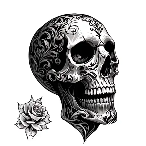 Skull Man Woman Child Tattoo Forearm Man Filigree
