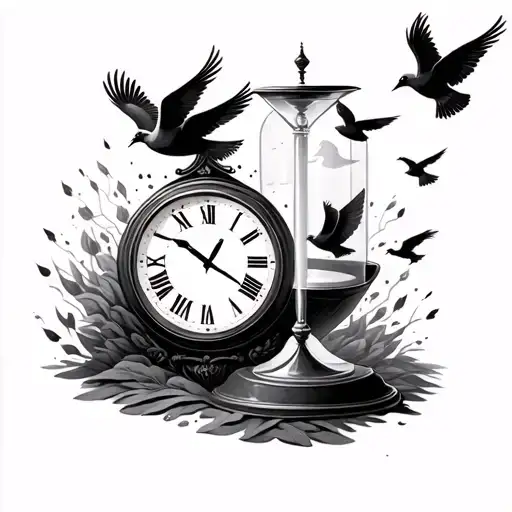 Sandclock With Doves Flying Around It