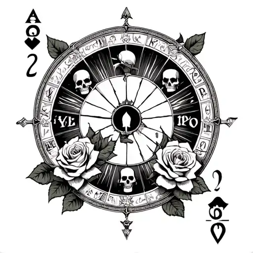 Wheel Of Fortune Tarot Card With Skulls Roses