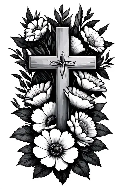 Cross With June And July Birth Flowers