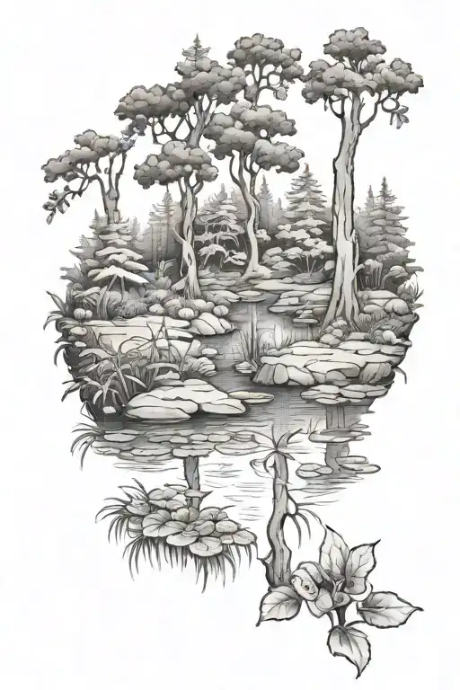 Pond In A Forest Scene