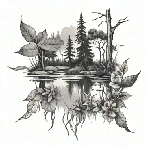 Pond In A Forest Scene