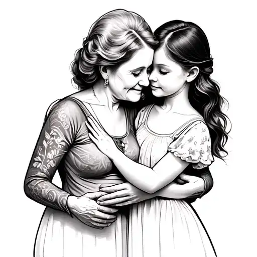 Grandma Figure Hugging 2 Daughters