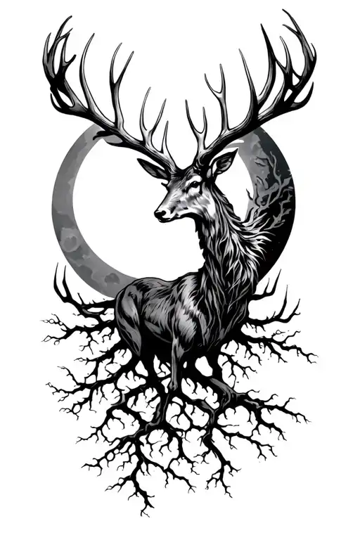Wendigo Antlers Are Tall And Wraps Roots Around A Moon