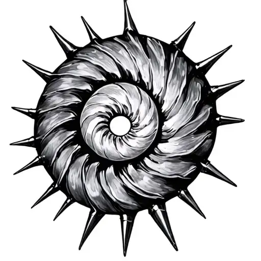 Black Work Spiral Tattoo Design With Spikes For Boob