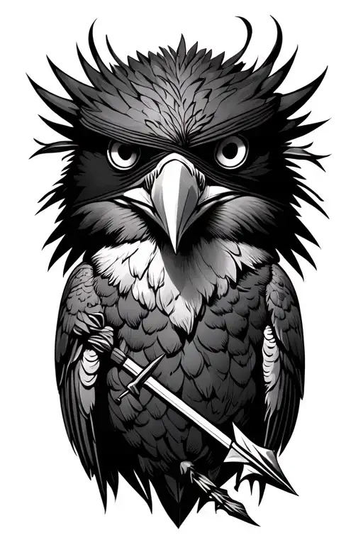 Bird With Blindfolded Eyes Stabbed With Arrow Piercing Chest