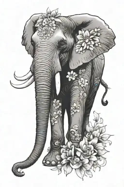 Elephant And Flowers