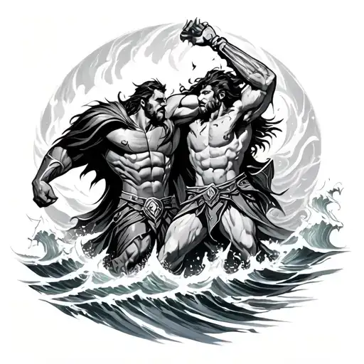Thor The God Of Thunder Battling With Njord The God Of The Sea