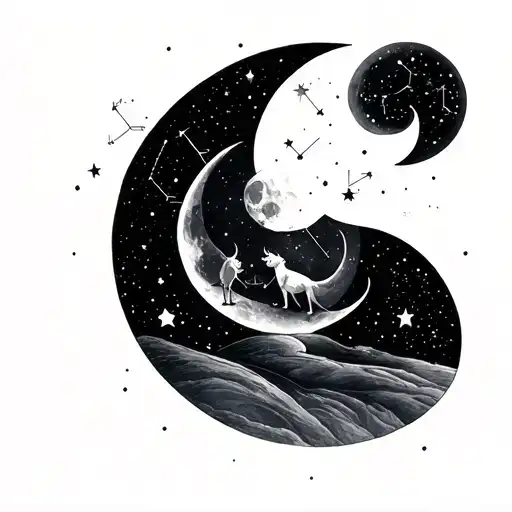 Leo And Gemini Constellation Over A Rising Moon