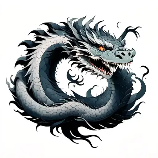 Yung Yang -Shaped Dragons And Clouds