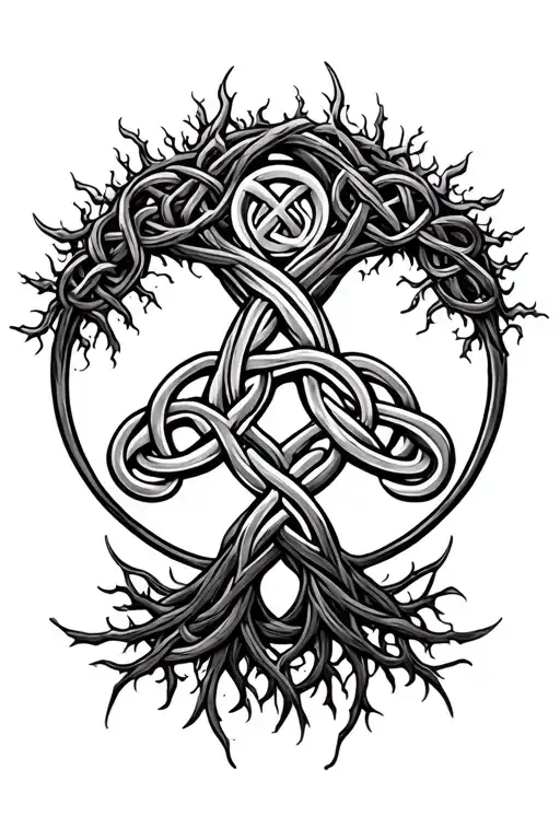 Celtic Knot Forming A Yggdrasil Around A Circle