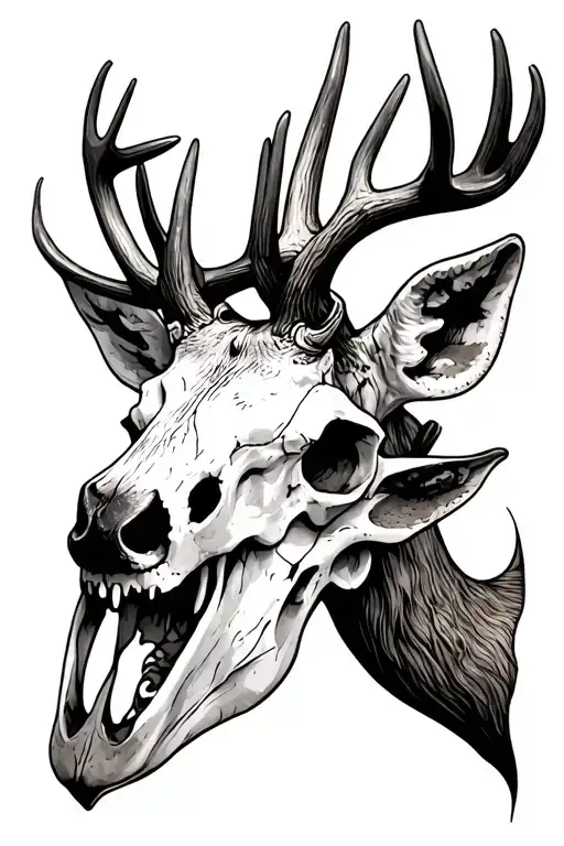 Deer Skull Tall Antlers Intertwined