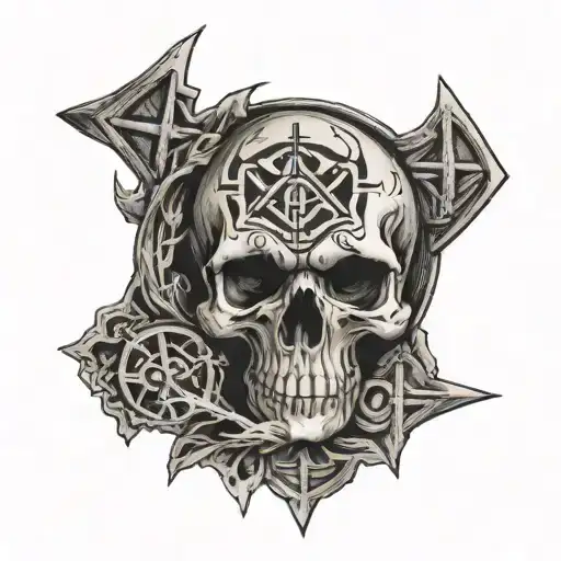 Scandinavian Runes And Skull