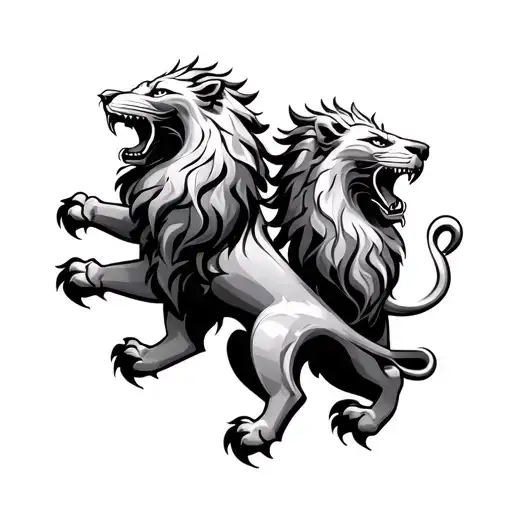 Three Lions And Caracel Back Tattoo Design