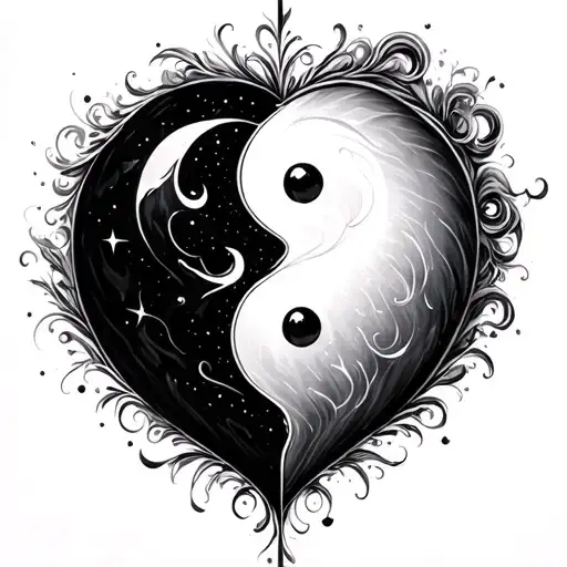 Heart Ying Yang Layout With Half Of It Night And Half Of It Day Realistic