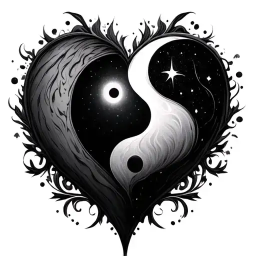 Heart Ying Yang Layout With Half Of It Night And Half Of It Day Realistic