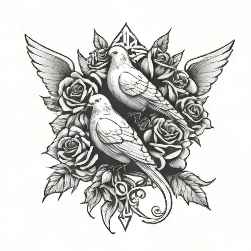 Doves Roses Crosses Neck Tat