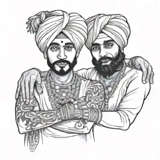 Two Punjabi Boys Wearing Turba Putting Hands On Shoulders