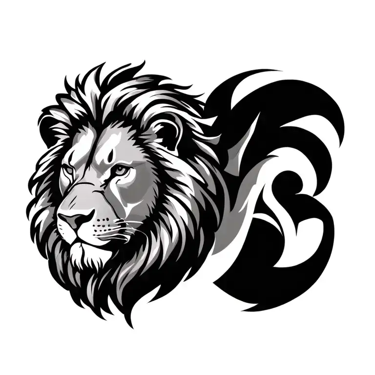 Lions Head Upper Chest Above Right Side Black Ink