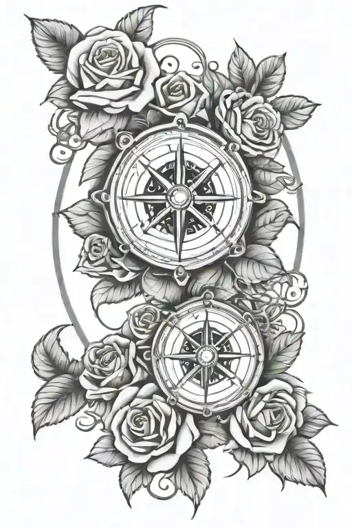 Roses Bear Compass Rose Intertwined