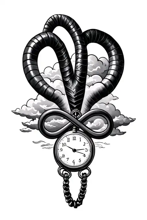 Capricorn Zodiac Sign With Clouds And Pocket Watch With Autism Infinity Smbol
