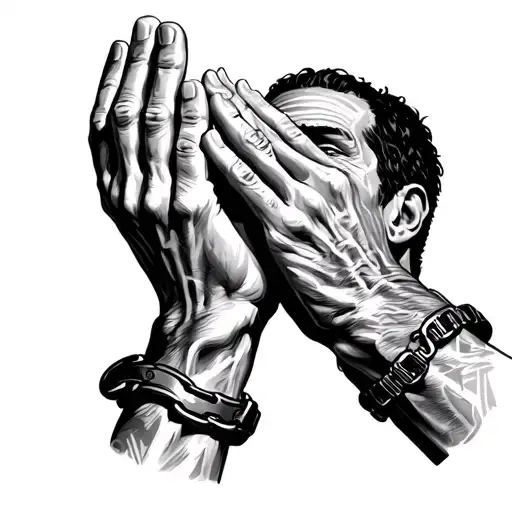 Crying Man Praying Hand Cuffs