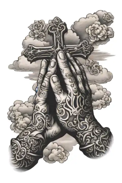 Cross Clouds Hands Praying