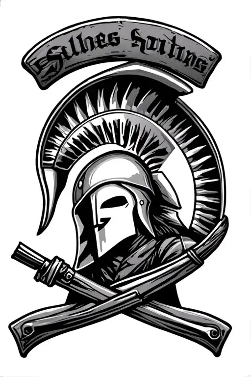 2 Tied Sign With A Spartan Helmet On The Left And A Siluette Of A Soldier On The Right Side