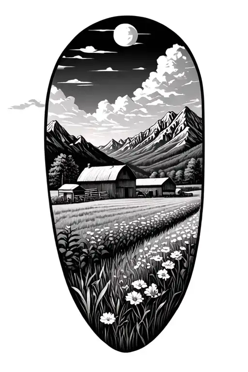 Farm With Mountains In The Back Ground