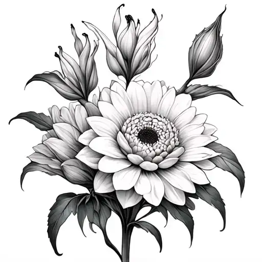 Chrysanthemum Flower Intertwined With A Gladiolus