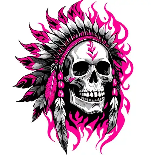 Pink Fire Native Skull Adorned