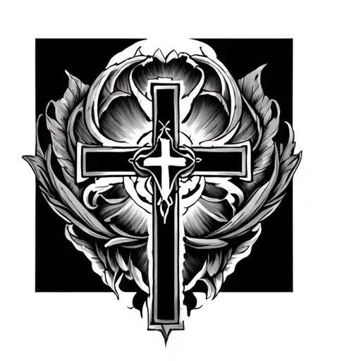 Parents Chest Piece Tattoo With Cross In Middle