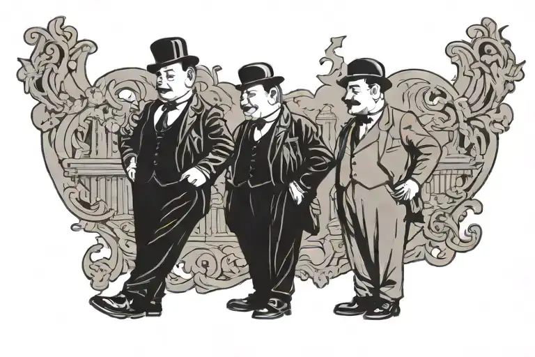 Silhouette Of Laurel And Hardy Stood Side By Side